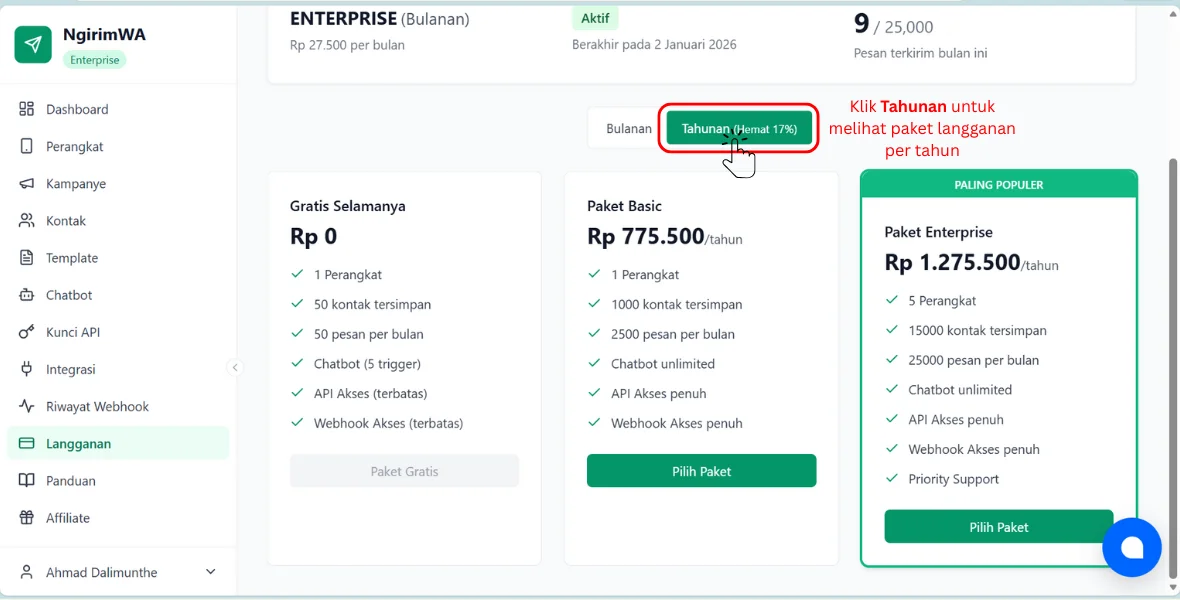 Paket Tahunan NgirimWA