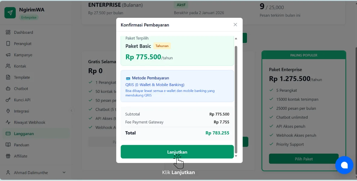 Konfirmasi langganan NgirimWA