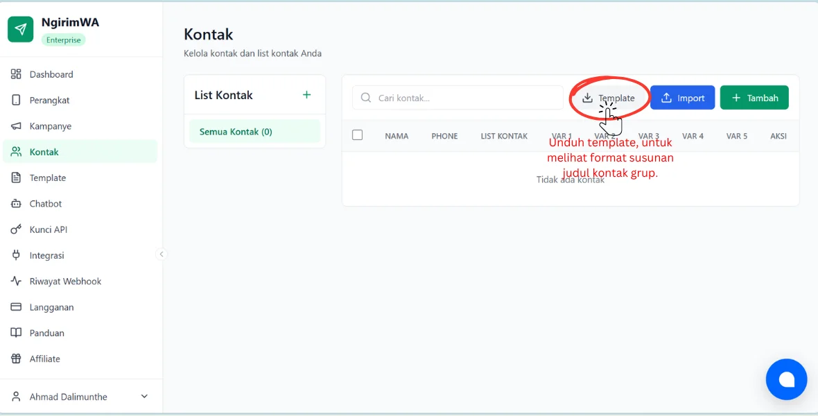 Unduh template kontak NgirimWA