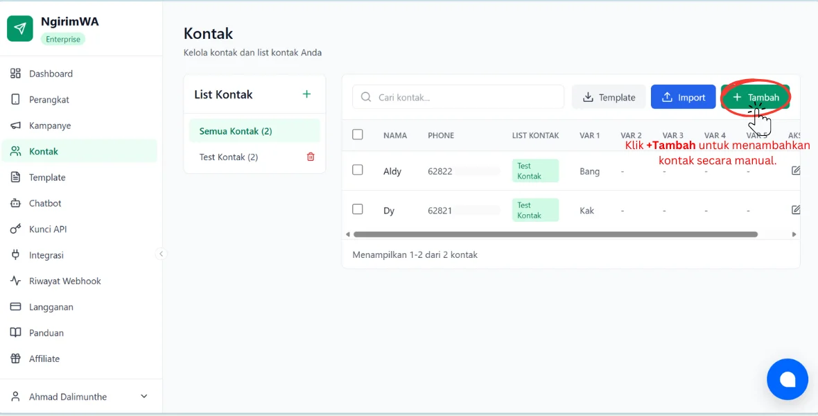 Tambahkan kontak NgirimWA