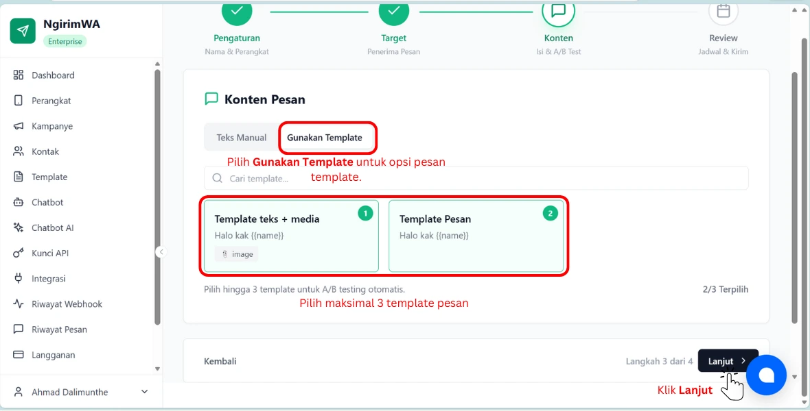 Template Pesan