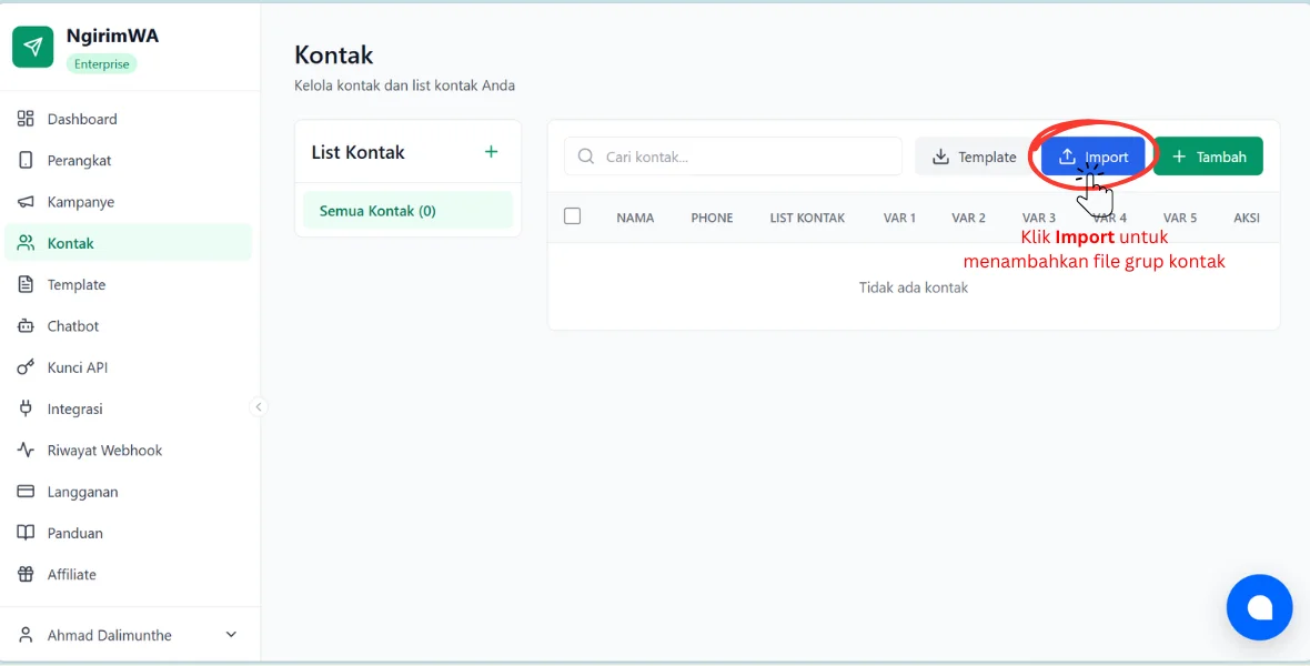 Import kontak NgirimWA