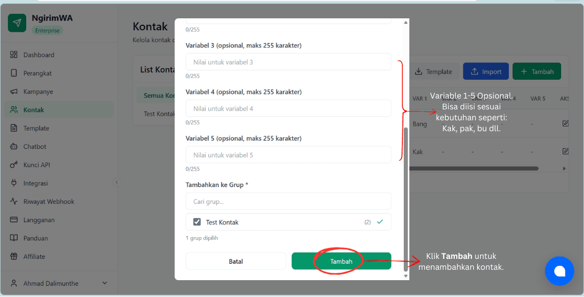 Tambahkan kontak NgirimWA