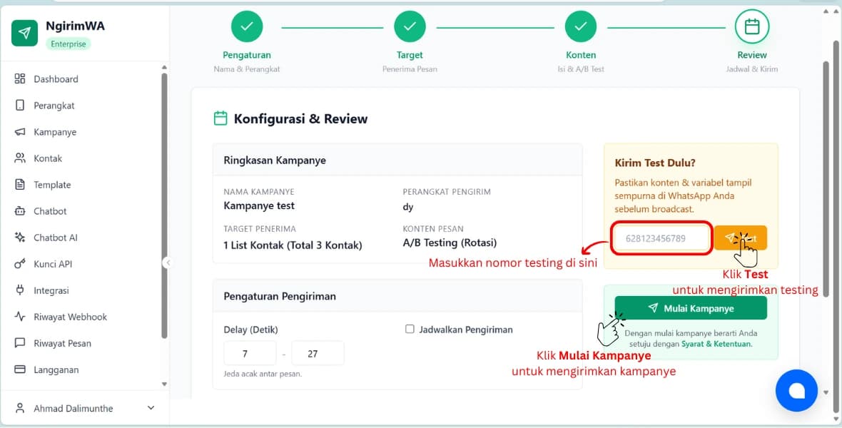 Test & Kirim kampanye