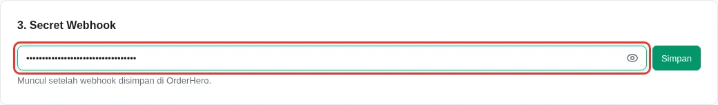 Kolom Secret Webhook di NgirimWA dan tombol Simpan