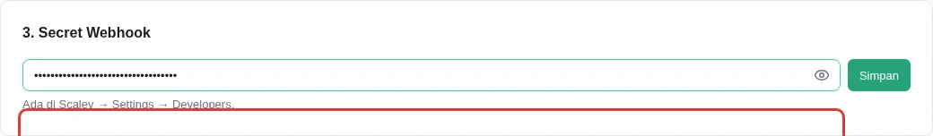 Kolom Secret Webhook di NgirimWA dan tombol Simpan